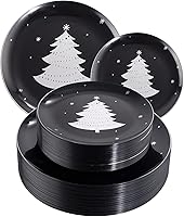 Vista 14 de WDF 50 platos de plástico plateado de Navidad, platos de plástico con copos de nieve, platos desechables blancos y plateados pesados para Navidad