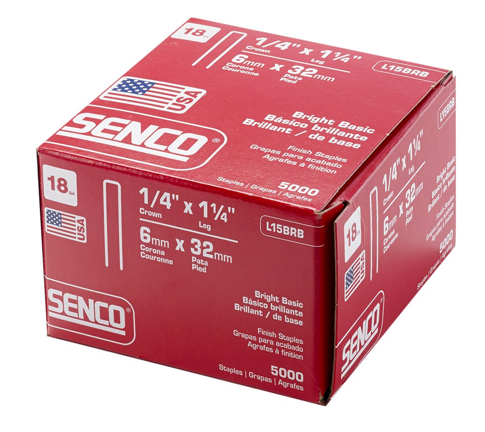 SENCO L15BRB 18-Gauge, 1/4-Inch Crown Finish Staples, 1-1/4-Inch Length, Bright Basic Finish, 5,000 per Box