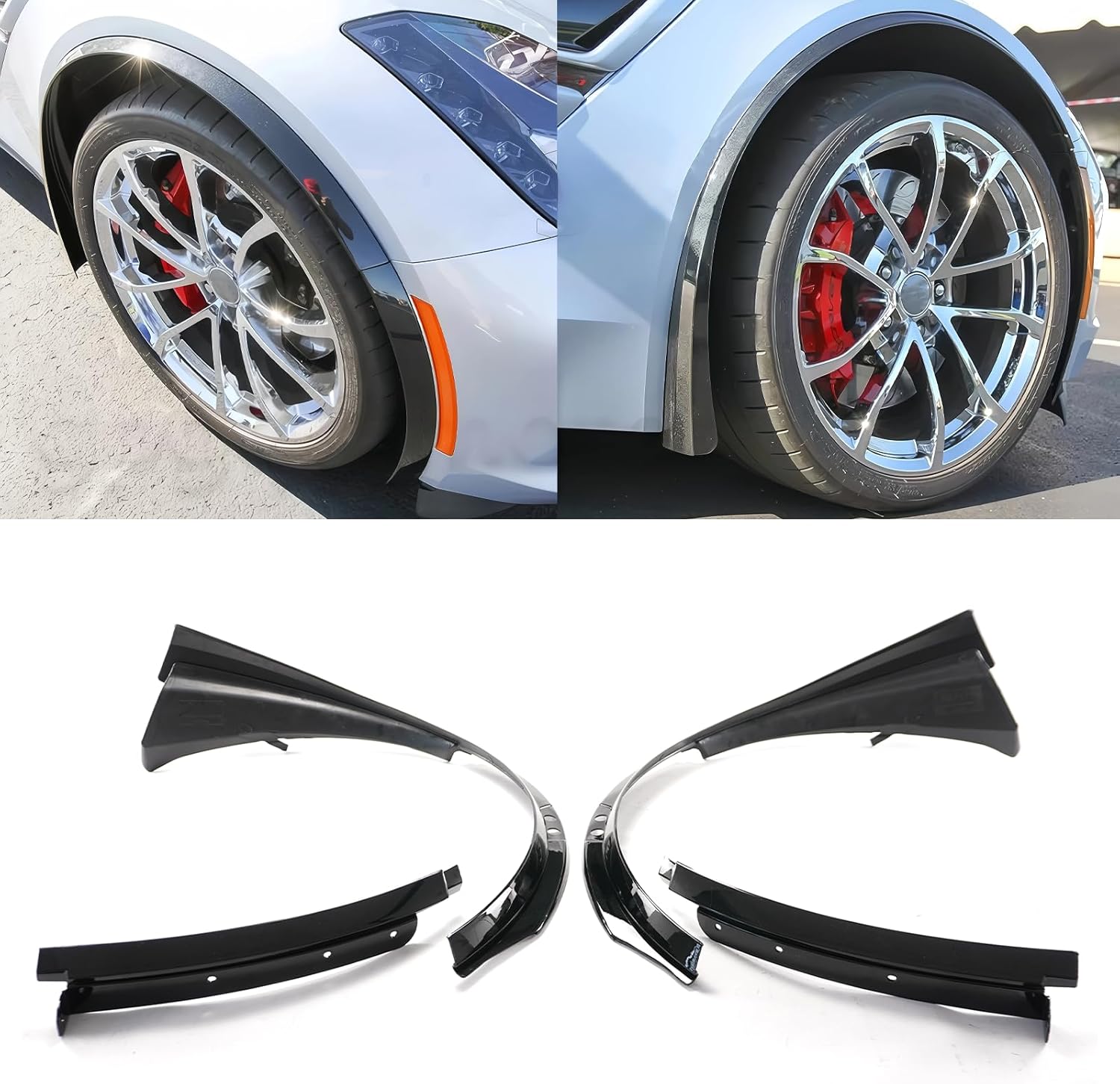 Compatible with for Chevrolet Corvette C7 2014-2019 Front Wheel Compelete Fender Flare Arch Extension Guard Pair (Glossy Black)