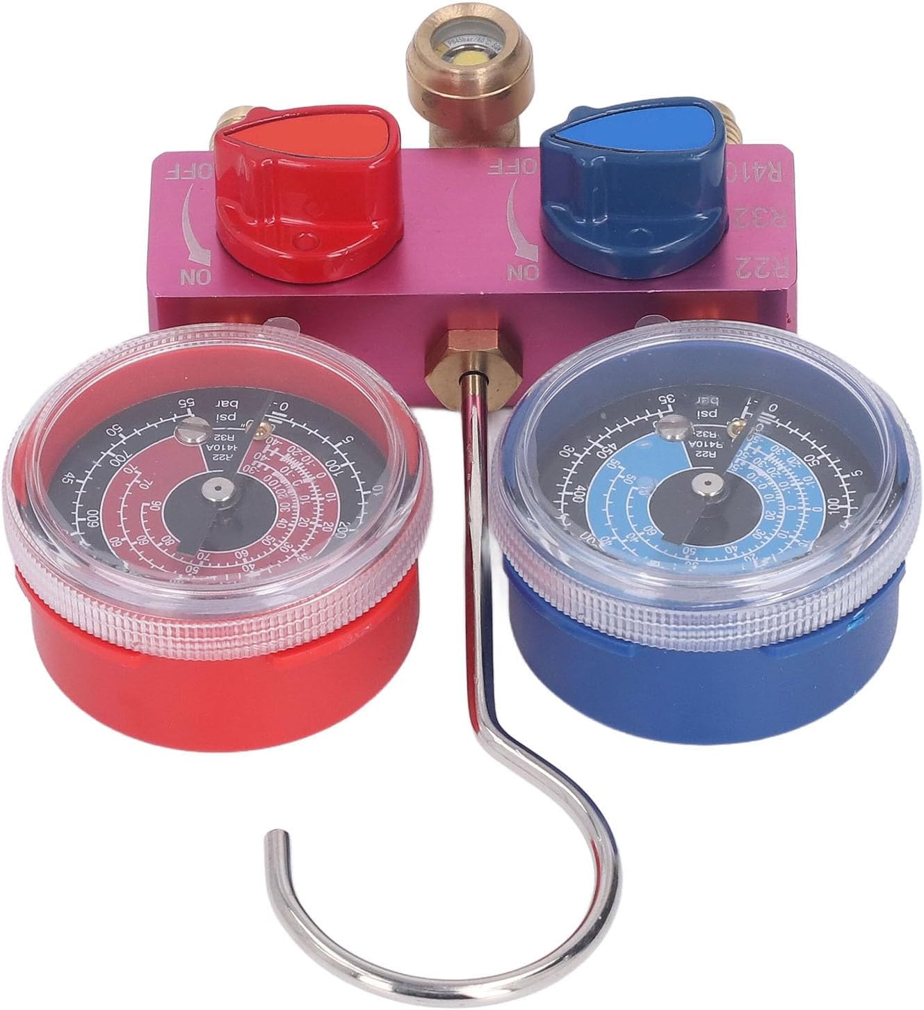 Garosa Mini Refrigerant Pressure Set, Alloy Cover with Hose, Ball Valve Manifold for R22 R32 R410A