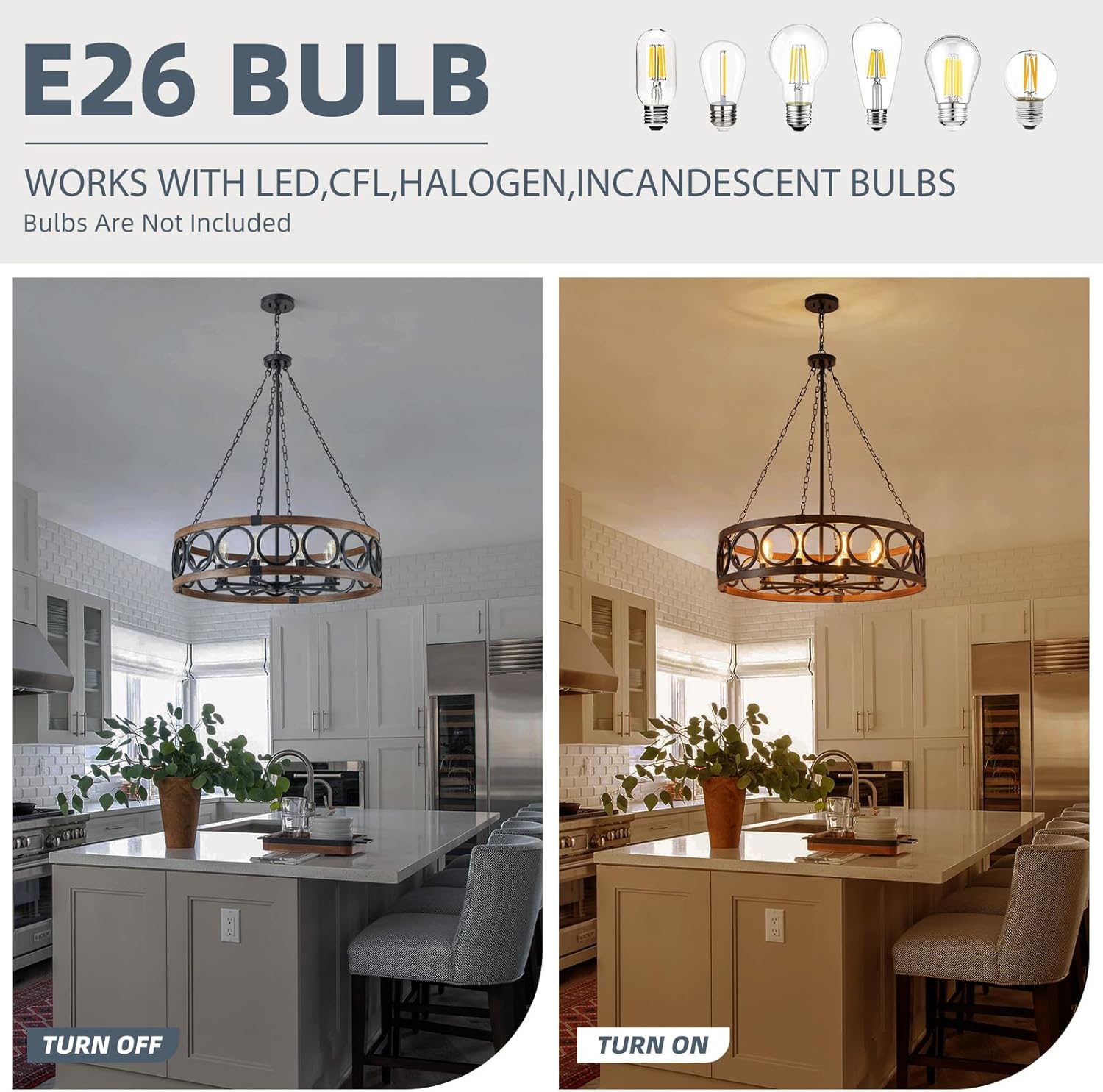 XINGQI 32.3" Large Drum Chandelier Farmhouse Black 8 Light Modern Rustic Pendant Lighting Fixture for Living Room Dining Room Kitchen Island Bar Office