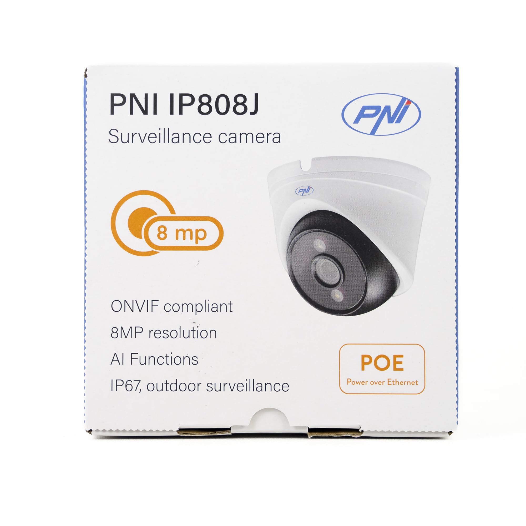Kamera do monitoringu wideo PNI IP808J, POE, 8MP, światło czarne, obiektyw 2,8mm, zewnętrzna, biała