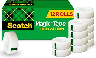 Scotch Magic Tape 12 Rolls Invisible Matte Finish - Permanent Paper Repairs for Office, School & Home