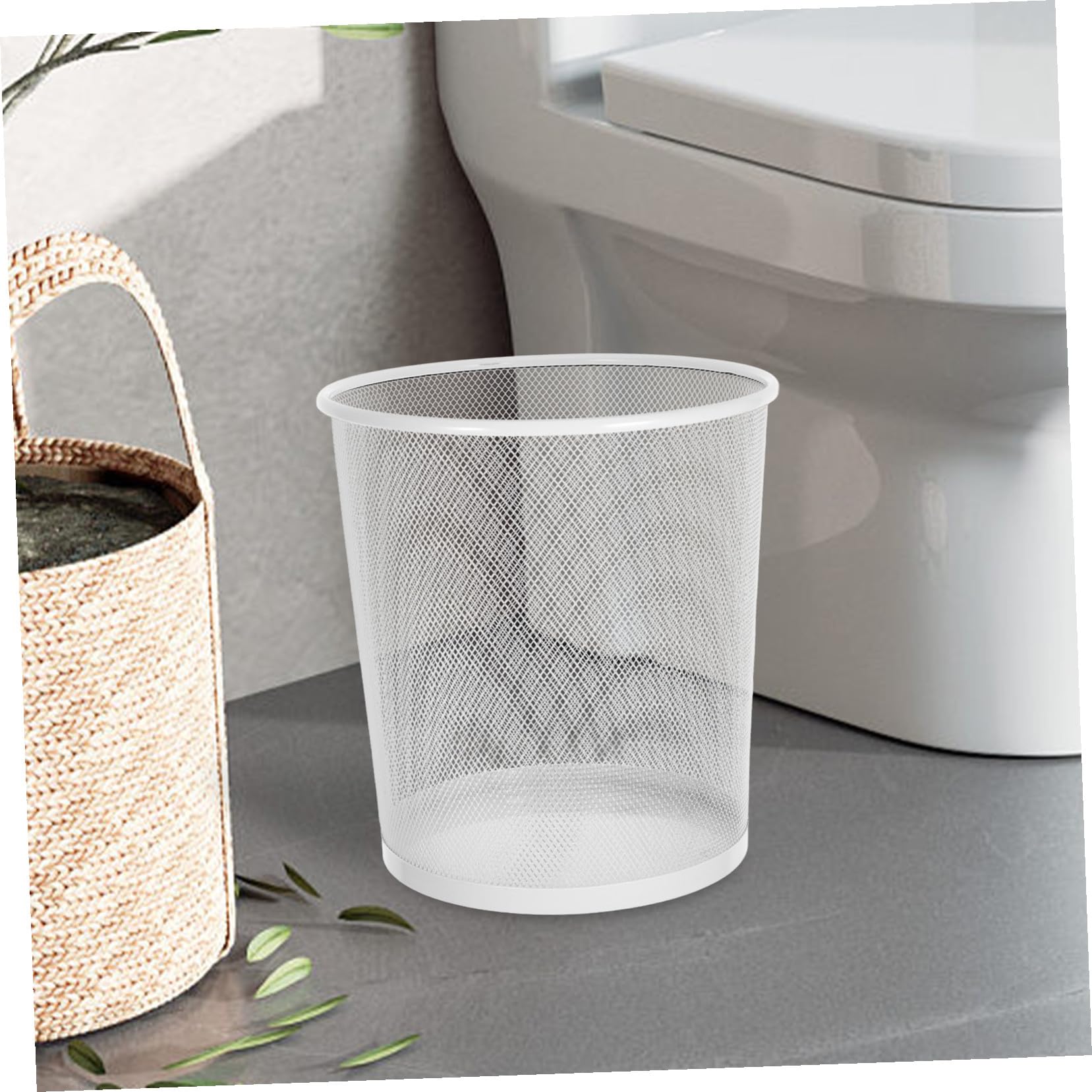 IMIKEYA Cestino in Ferro Bianco Elegante per Ufficio e Soggiorno, Design Semplice e Resistente Grande Capacità, come Cestino per Carta e Rifiuti da Tavolo