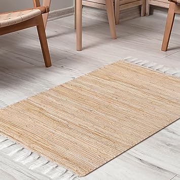 Cotton Chindi Rug - Boho Rustic Area Accent Throw Rug - Area Floor Carpet for Bedroom Living Room Kitchen Dorm Entryway Hallway - 20x32 inch Hand Woven Reversible Area Rug Beige Multi