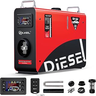 SILVEL 8KW Diesel Heater, 4L 12V/24V/110V All-in-One Portable Air Heater with Remote Control and LCD Screen, for Car, Camper, RV, Truck, Home, Garage, Shop, Boat, Red