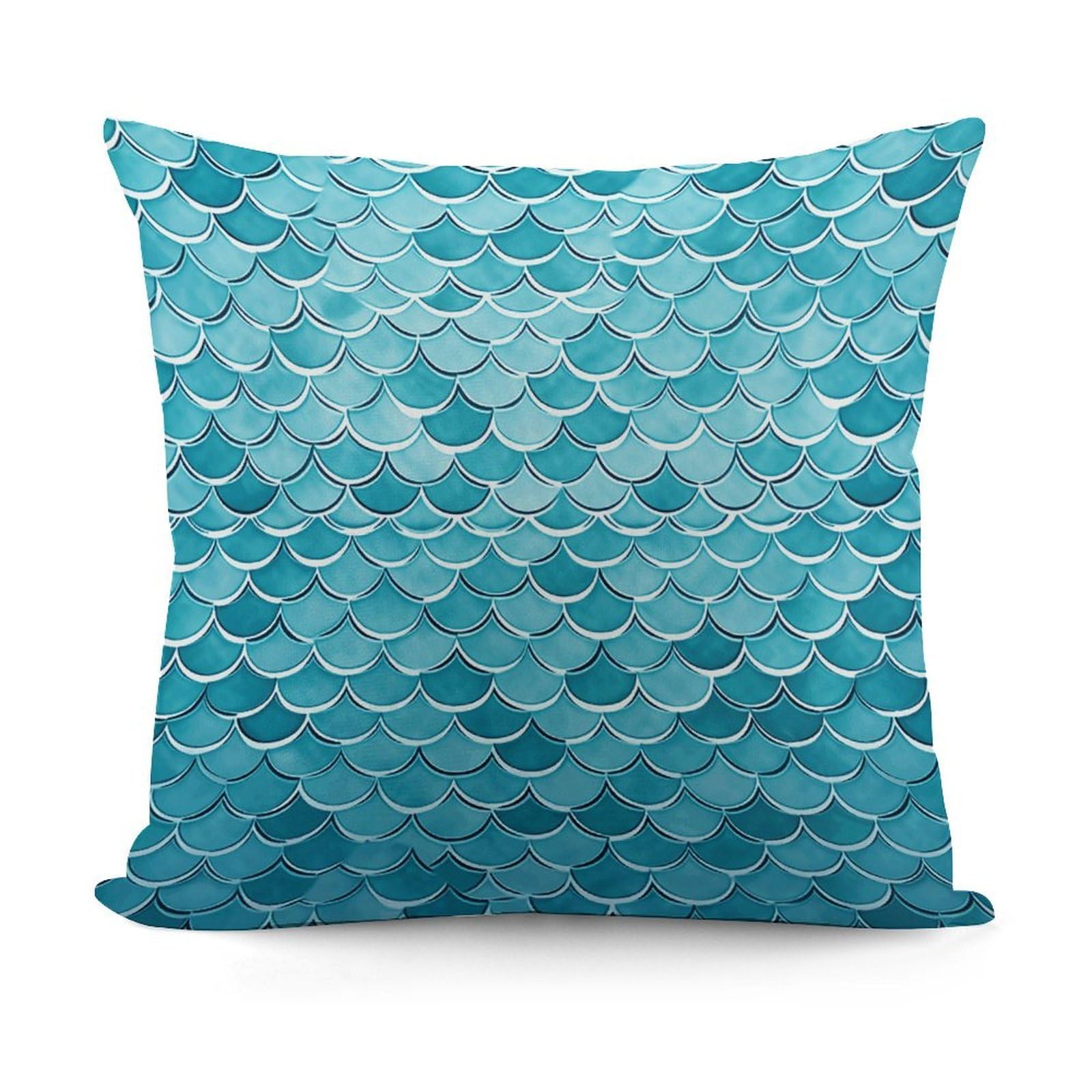 VstaDank Blue Waves Squama Mermaid Scale Throw Pillow Cover Soft Square Cushion Cover Art Artwork Pillow Covers Mordern Couch Pillow Covers Decorative Cushion Case for Chair Couch Bedroom Living Room