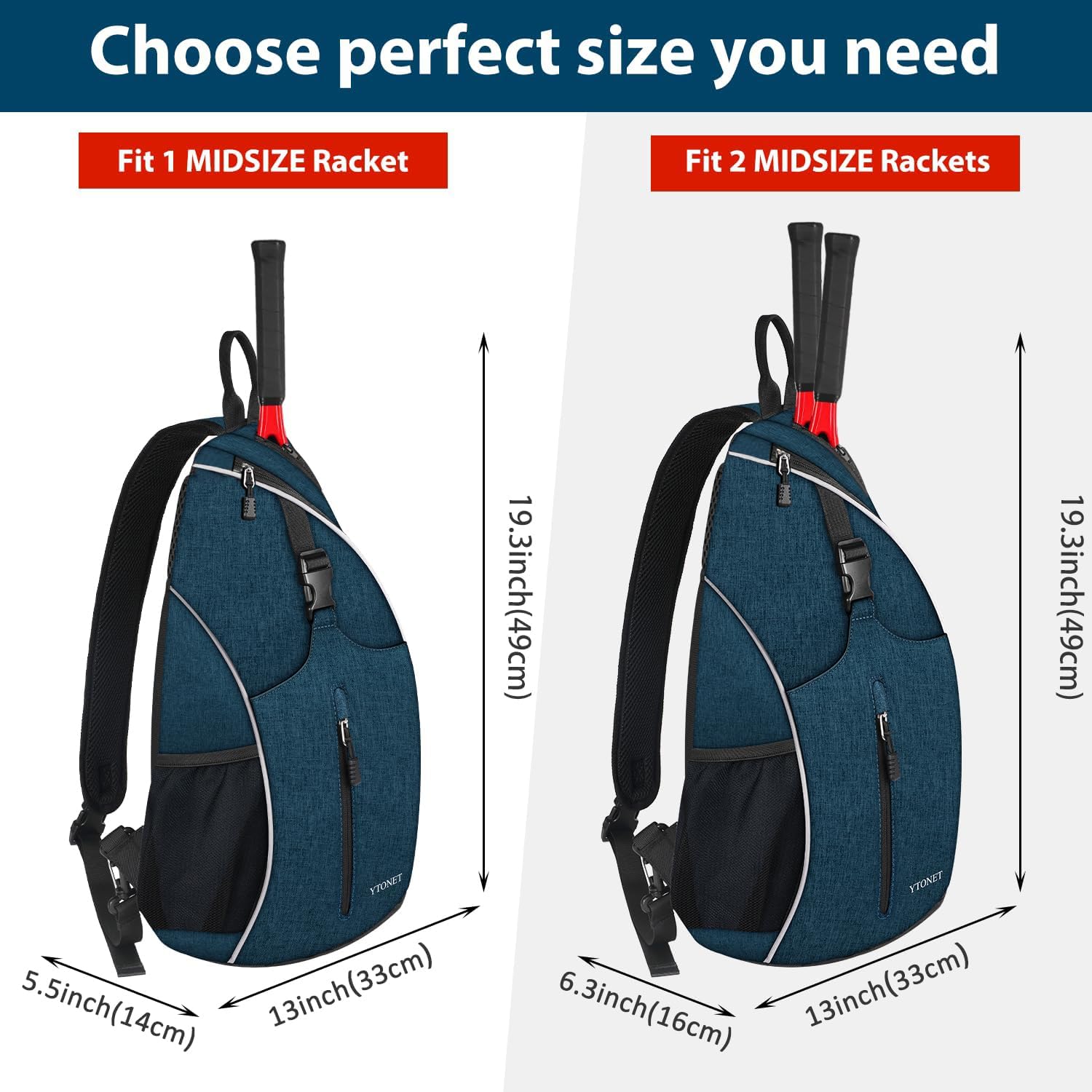 Ytonet Tennis Bag, Tennis Sling Backpack Crossbody Water Resistant for Men Women, Compatible for Pickleball Badminton Rackets