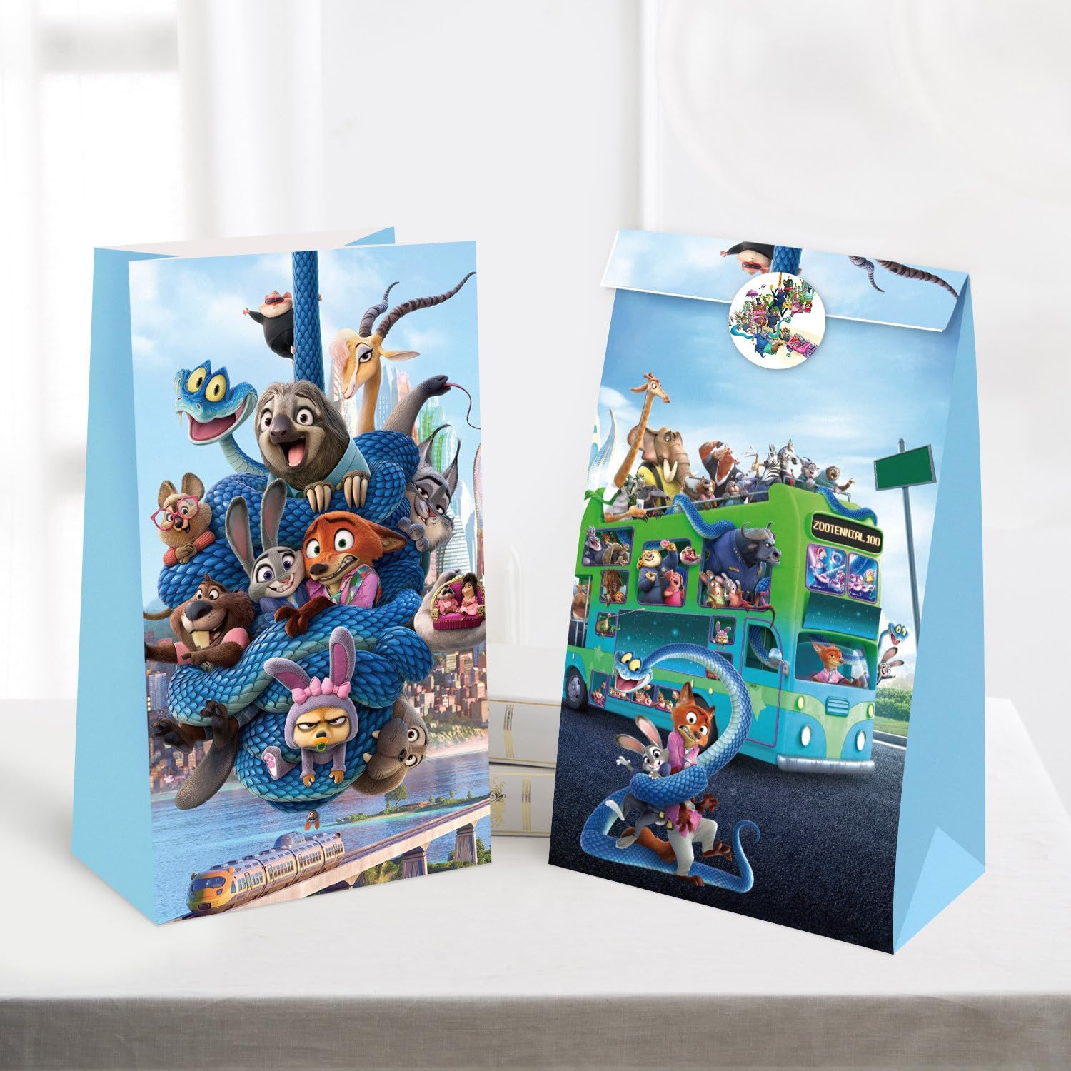 Mengyao Cute Cartoon Animals Party favor Gift Bags with Stickers, Movie Theme Candy Treat Bags, Birthday Party Decorations Supplies image 3