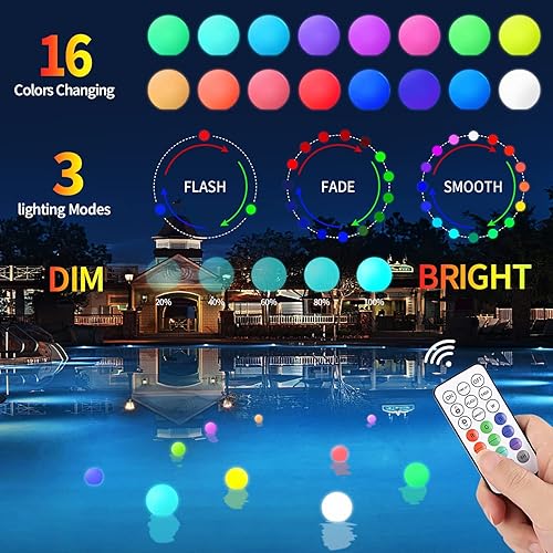 Miniatura 2 de Floating Pool Light Ball, 16 RGB Color Changing Remote Control, IP67 Waterproof Pool Glow Ball Lights, Glow Pool Lights for Hot