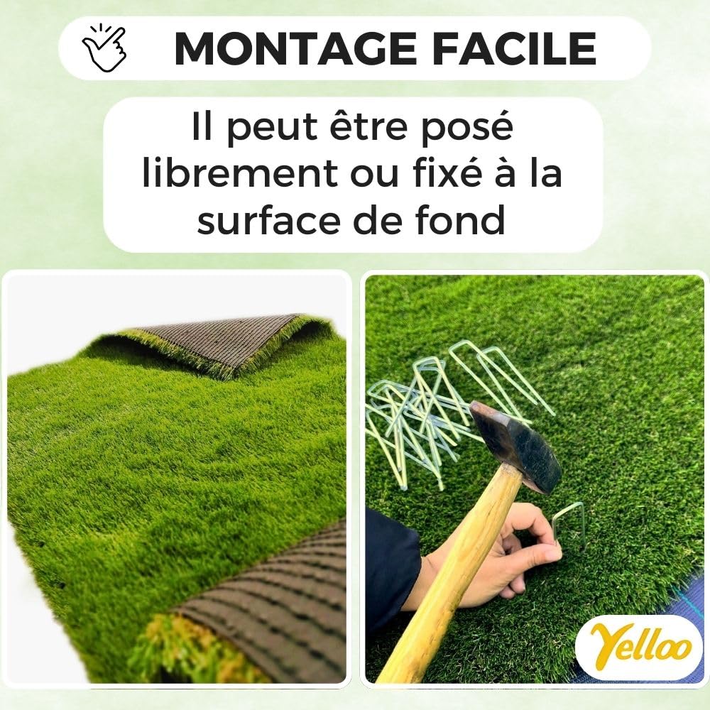 Yelloo - Gazon Synthétique Exterieur (20 mm 1x10m) Pelouse Synthetique Exterieur, Faux Gazon pour Balcon, Terrasse, Herbe Synthetique Exterieur, Tapis Gazon Artificiel, Rouleau Fausse Herbe Exterieur