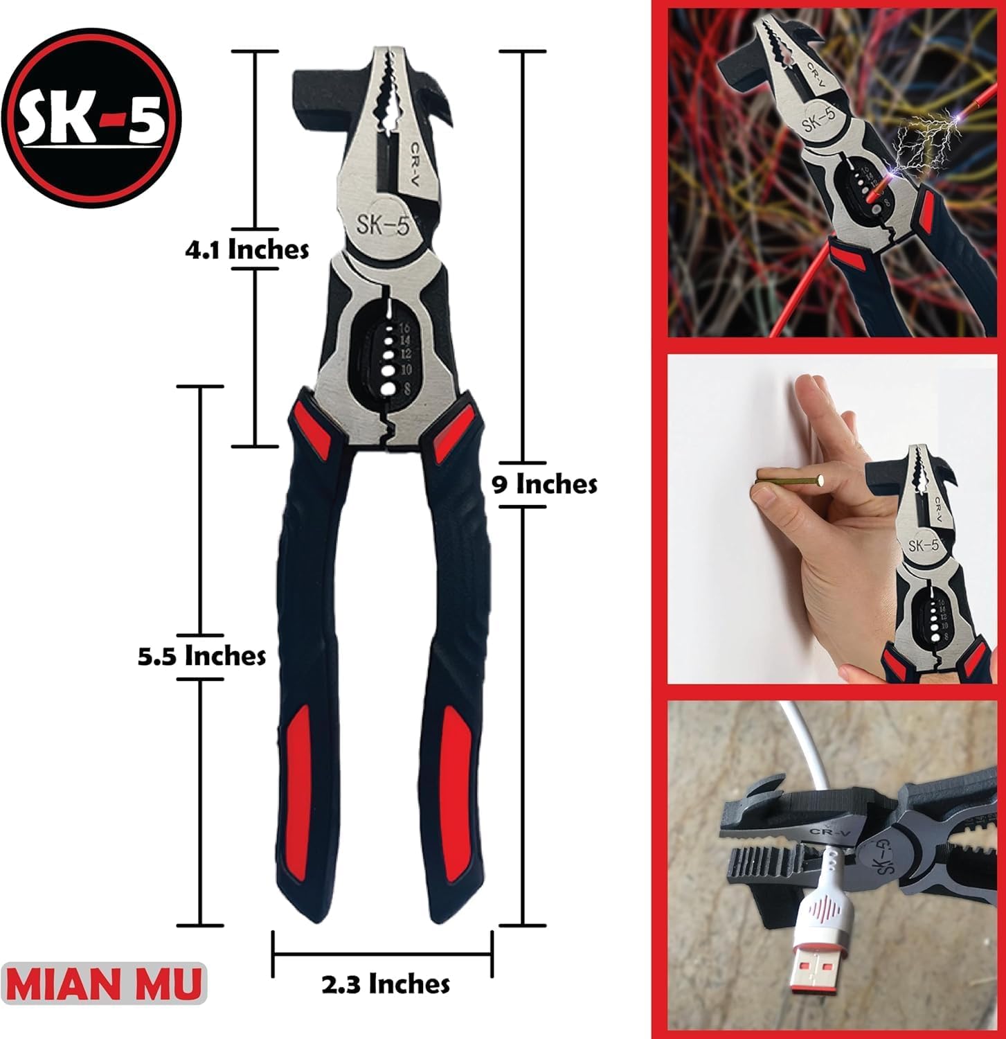 6 in 1 Electrician Pliers with Wire Tester – Heavy Duty Lineman Pliers for Cutting, Stripping, Crimping, Hammering & Gripping - Multifunctional Wire Tool for Professionals & DIY