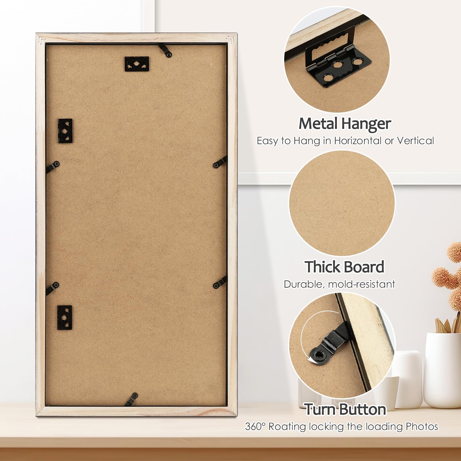 Golden State Art Three 5x7 Collage Picture Frame - Solid Wood with Tempered Glass - Multi Picture Frame Display Three 5x7 Photos with Mat - or One 9x18 Frame Without Mat for Wall Decor, Brown - Image 7