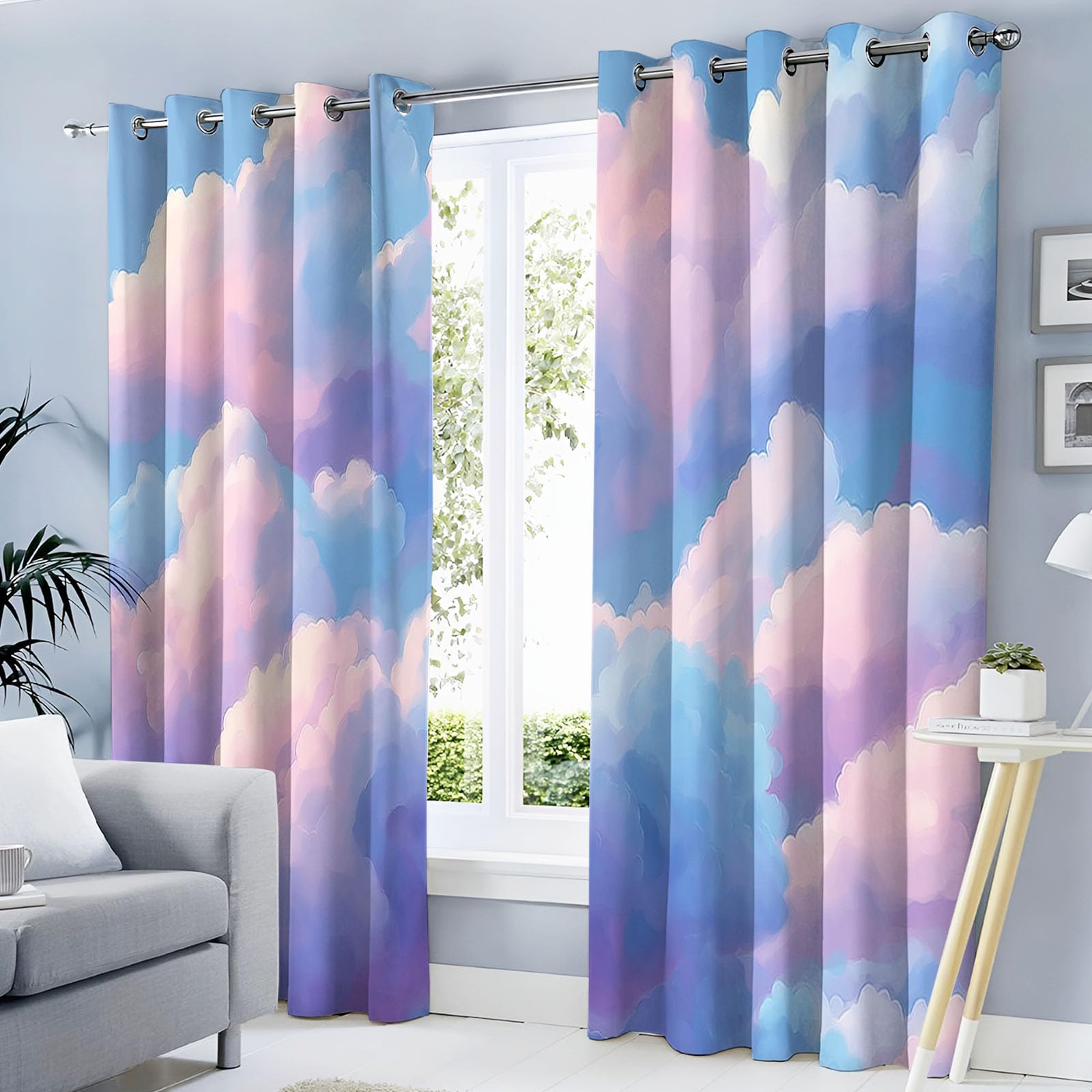 Rideau opaque style Art Décor bleu et rose pour une isolation thermique élégante