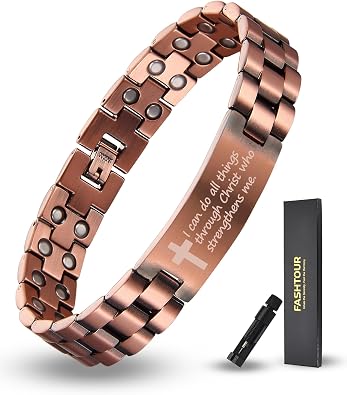 Copper Magnetic Cross Bracelet for Men - Ultra Strength Magnetic Mens Cross - With Size Adjustment Tool