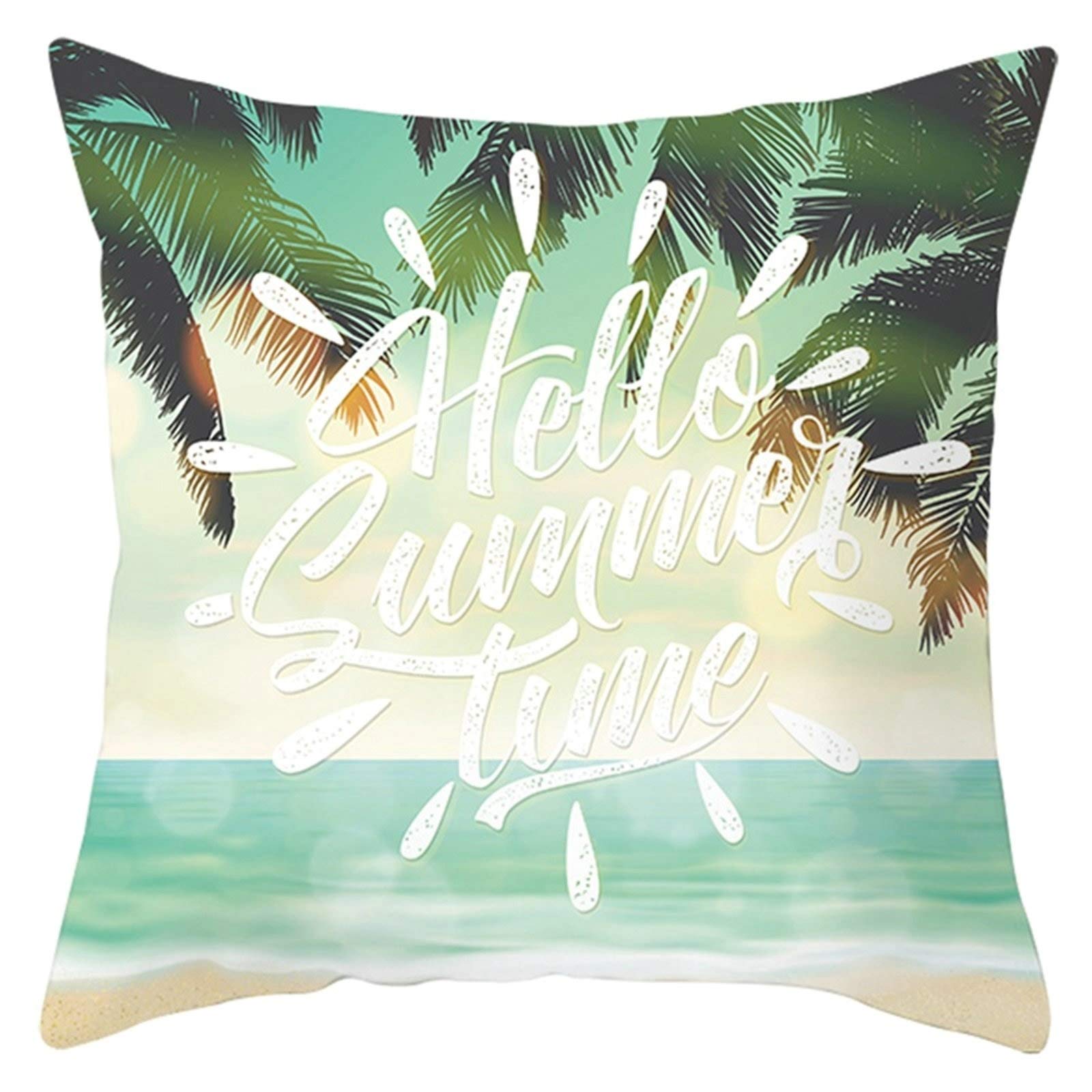 Linen Pillow Covers Home Decor Cushion Cover For Outdoor Furniture Chair White Blue Green Holiday Couch Pillow Covers Cushion Covers Neutral "Hello Summer Time" Sea Tree 40x40 cm