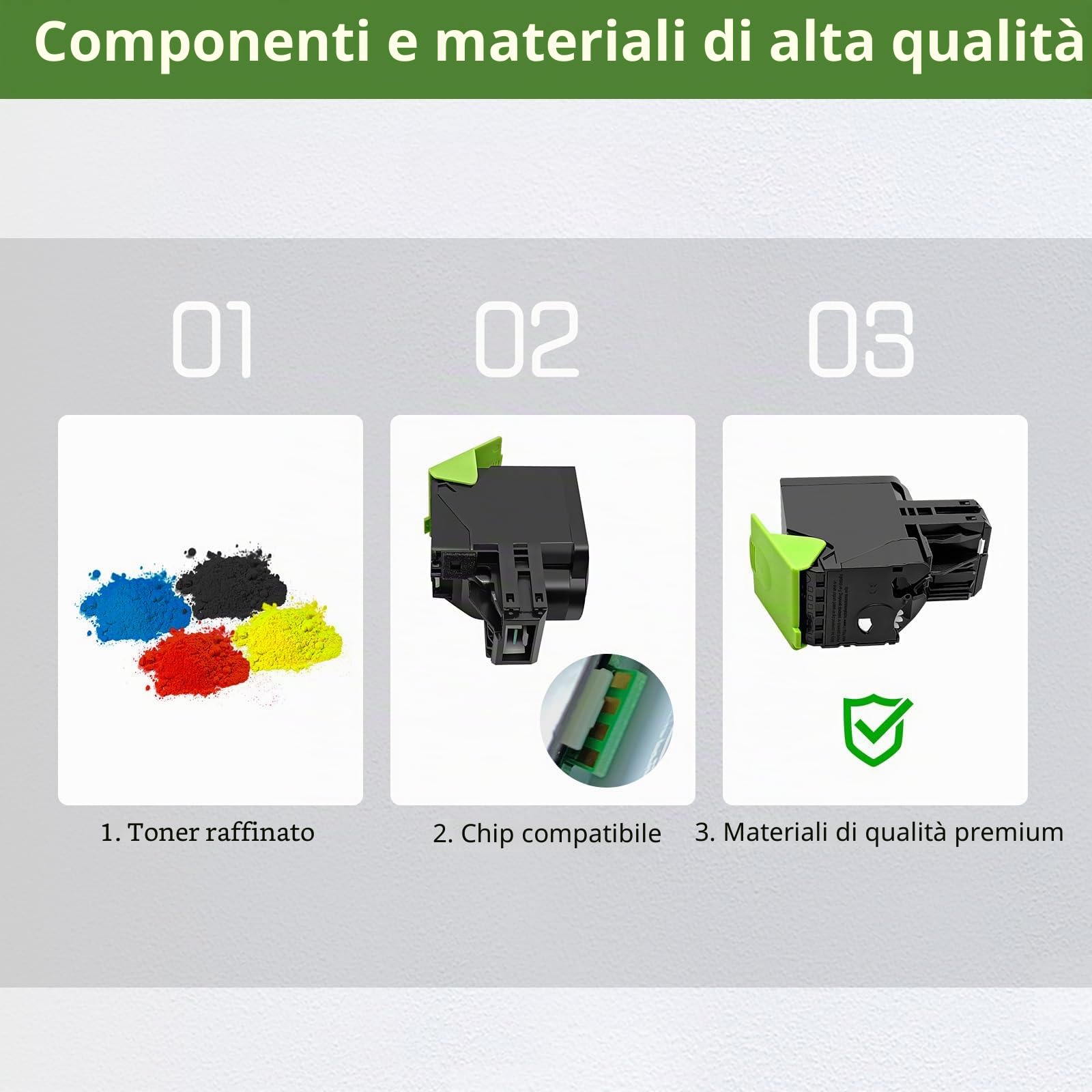 Cartucce Toner Compatibili 4 colori Set CS421 CS521 CS622 CX421 CX522 CX622 CX625 Capacità Standard per Stampanti Lexmark CS421dn CS521dn CS622de CX421adn CX522ade CX622ade CX625ade CX625adhe