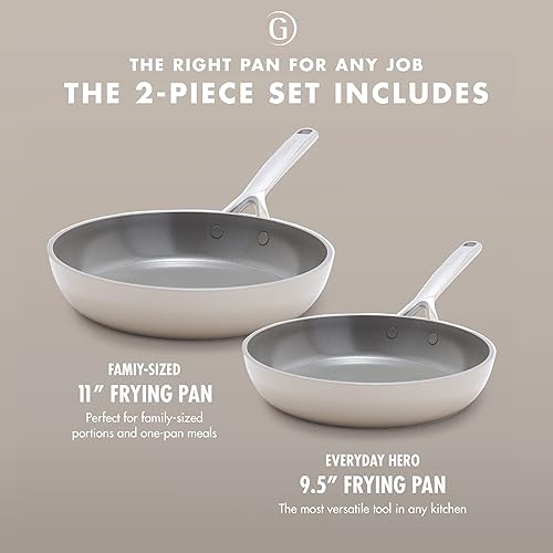 Miniatura 2 de GreenPan GP5 - Juego de 2 sartenes antiadherentes de cerámica anodizada dura y saludable, de 9.5 y 11 pulgadas, 2 piezas, resistente a los arañazos,