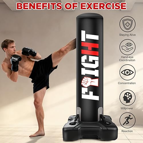 Miniatura 4 de Saco de boxeo de pie para adultos, bolsa de boxeo con soporte para patadas con guantes de MMA y bomba, material de grosor de 0.028 in, bolsa pesada