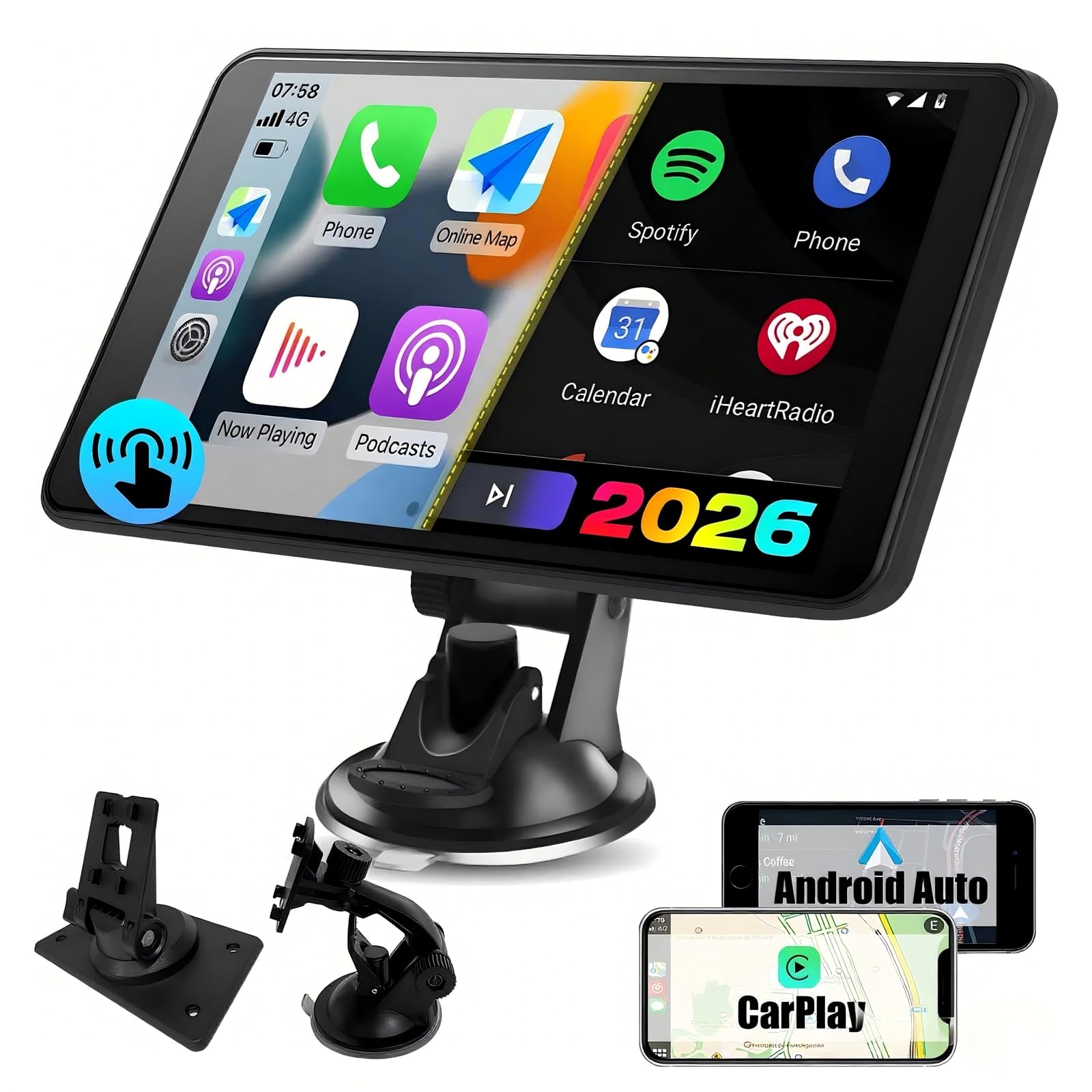 AWESAFE Reproductor de CarPlay/Android Auto/iOS Mirror/Auto Link(Mirror Link), Radio Portátil con Pantalla para Coche, Admite Bluetooth/Cámara Trasera/Siri y Otra Asistencia de Voz/USB/TF/AUX