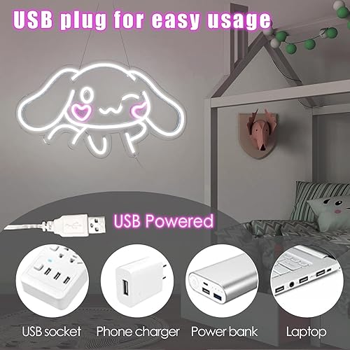 Miniatura 3 de Cinnamoroll - Letrero de neón de anime para decoración de pared, luz LED Cinnamoroll, decoración de habitación, luz de neón japonesa, regalo para