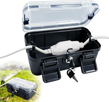 Outdoor Electrical Box with Lock 8.6x4 X2.6 in, Extension Wire Cover, Electrical Waterproof Box IP54,Weatherproof Junction Box for Power Outlets, Timers, Plugs, Holiday Lighting, Black