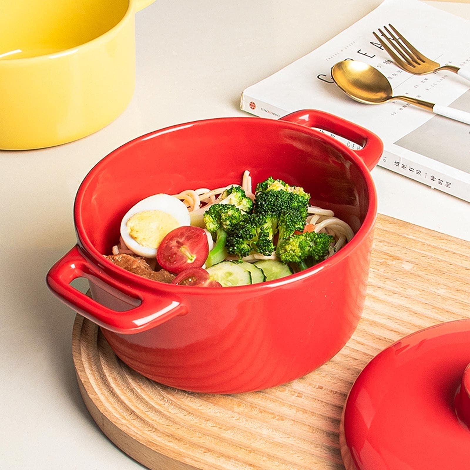 Tazón De Sopa Grande Para Ensaladeras Juego de 4 tazones de sopa de cerámica con asas, juego de tazones de cerámica for servir sopas, granos y guisos, tazones de desayuno Cuencos Para Cocina Cuenco Pa