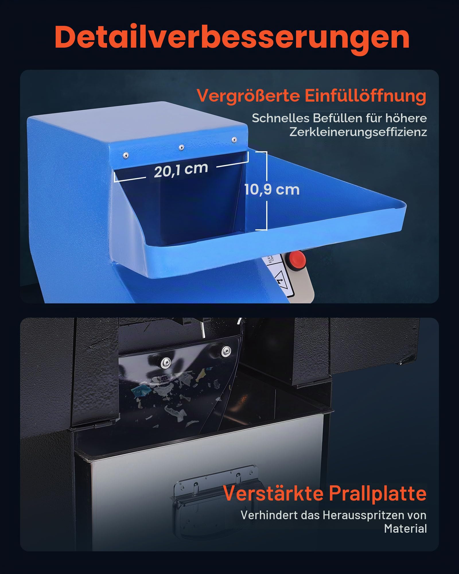 VEVOR Kunststoff-Schredder-Zerkleinerer, 2,2 kW, Granulator für Kunststoff, 100–150 kg/h Kapazität, mit Rädern, SDK-11-Klinge & 6 mm Maschenweite für PVC, ABS, PTFE(380V, 50 Hz 3-phasig)