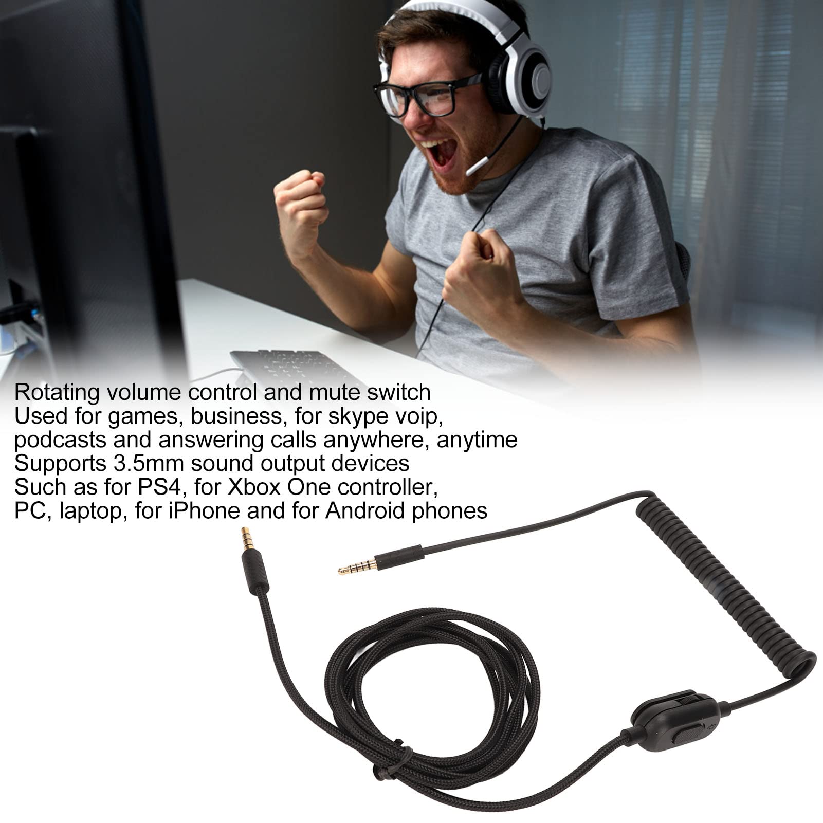 Zapasowy Kabel do Słuchawek G433 G233 G Pro G Pro X, 3,5 Mm Męski na 3,5 Mm Męski Spiralny Kabel Dźwiękowy, na , na One, PC, Laptop, na Androida