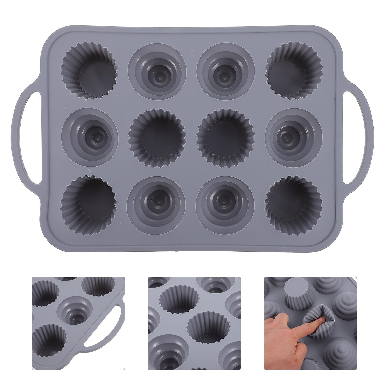 Molde de Silicona para Pasteles de 12 Cavidades Redondo | Mango Antideslizante, Diseño Integral Pieza, Tacto Suave y Resistente al Calor
