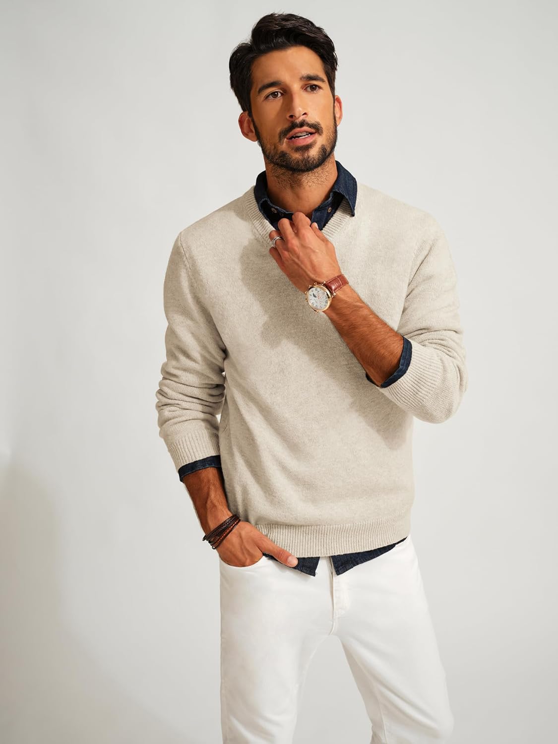 PJ PAUL JONES Mens V Neck Pullover Lightweight Wool Blend Long Sleeve Knit Sweater - Image 2