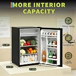 Compact Mini Réfrigérateur avec congélateur 3.2 Cu.ft - Contrôle de la température en double zone, porte simple, 7 Paramètres réglables, étagères amovibles, silencieux & EnergEfficient - Idéal pour Chambre, Bureau, Dortoir, Noir