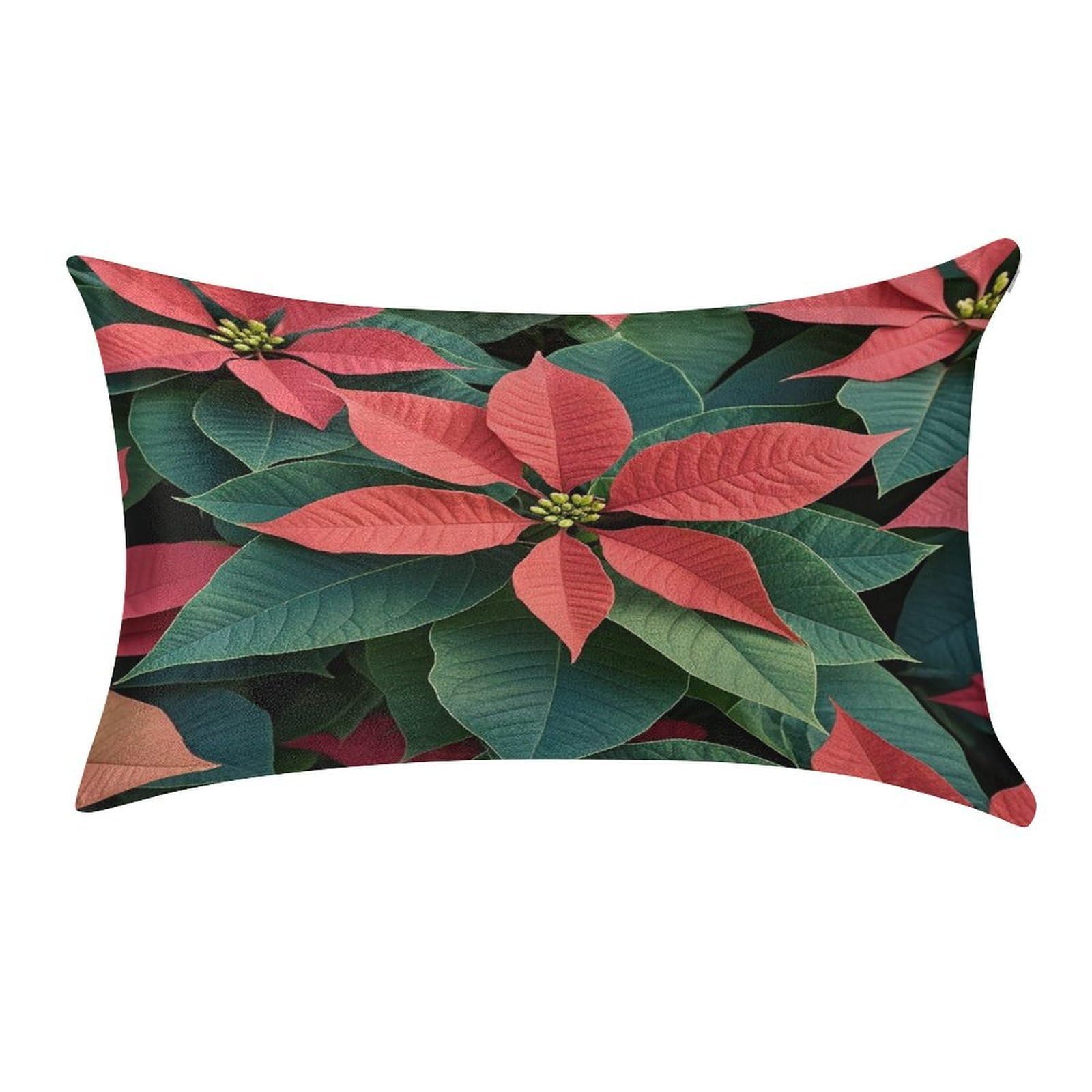 FekiLoot Poinsettia Pillowcase Velvet Throw Pillow Cover Soft Lumbar Pillow Shells Rectangle Cushion Cases with Zipper Luxury Cozy Pillows Shams for All Seasons 12 X 20 in