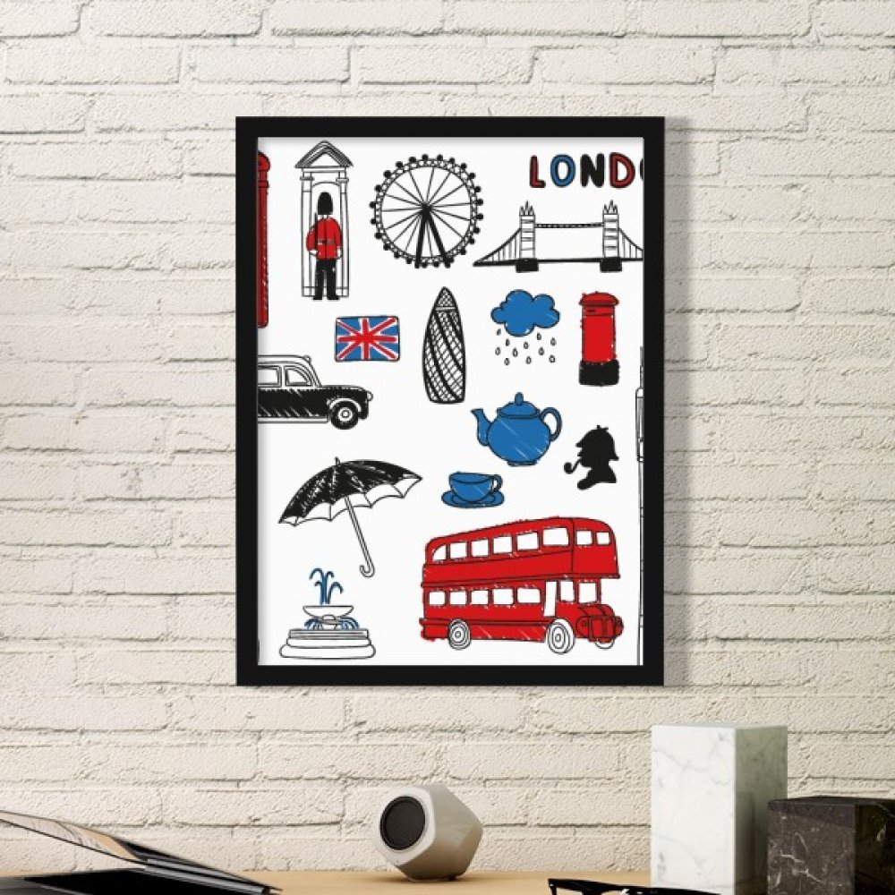 Art mural Big Ben et boîte aux lettres - Estampe encadrée haut de gamme style britannique