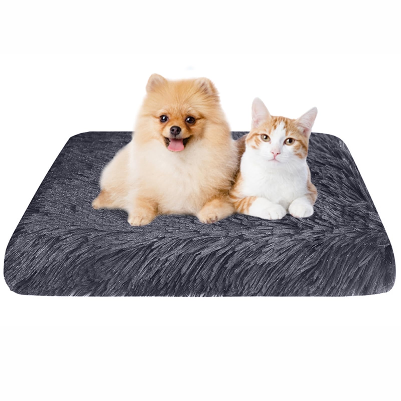BESTORI Dog Bed Soft Plush Waterproof Lining Dog Crate Pad Mat with Removable Washable Cover Fluffy Anti-Slip Pet Mats for Sleeping Playing, Grey 01, 75 x 50 x 6 cm