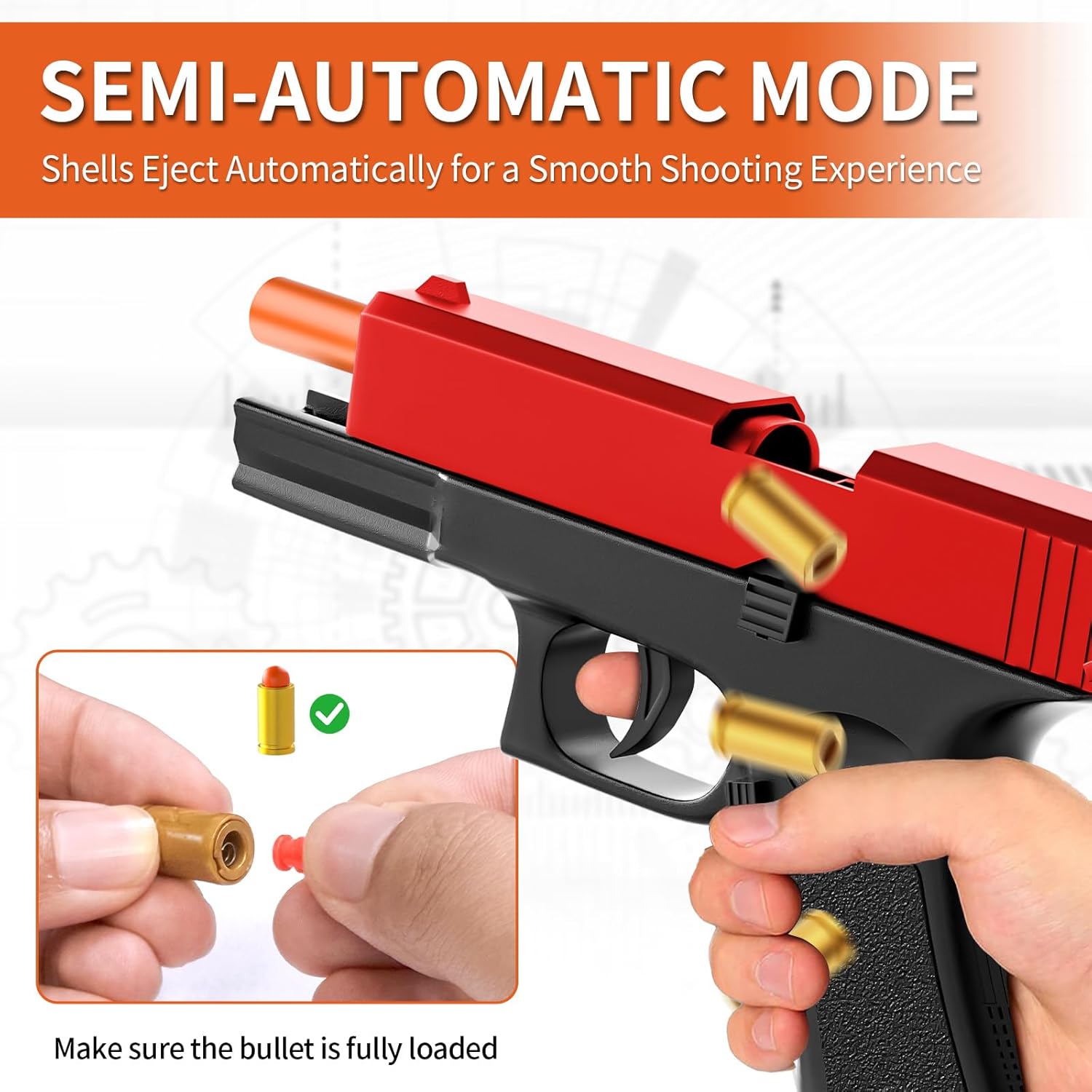 Soft Bullet Toy Gun - Semi-Automatic Mode, Realistic Shell Ejecting Toy Guns, Birthday Gift (Red & Black)