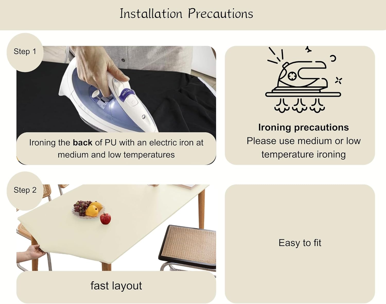 PU Stretch Fitted Rectangle Tablecloth with Elastic Edge 35 x 59 Inch Waterproof Oil Proof Table Cloth Wipeable Table Cover for Indoor Outdoor Furniture Protect (Cream,35"x59")