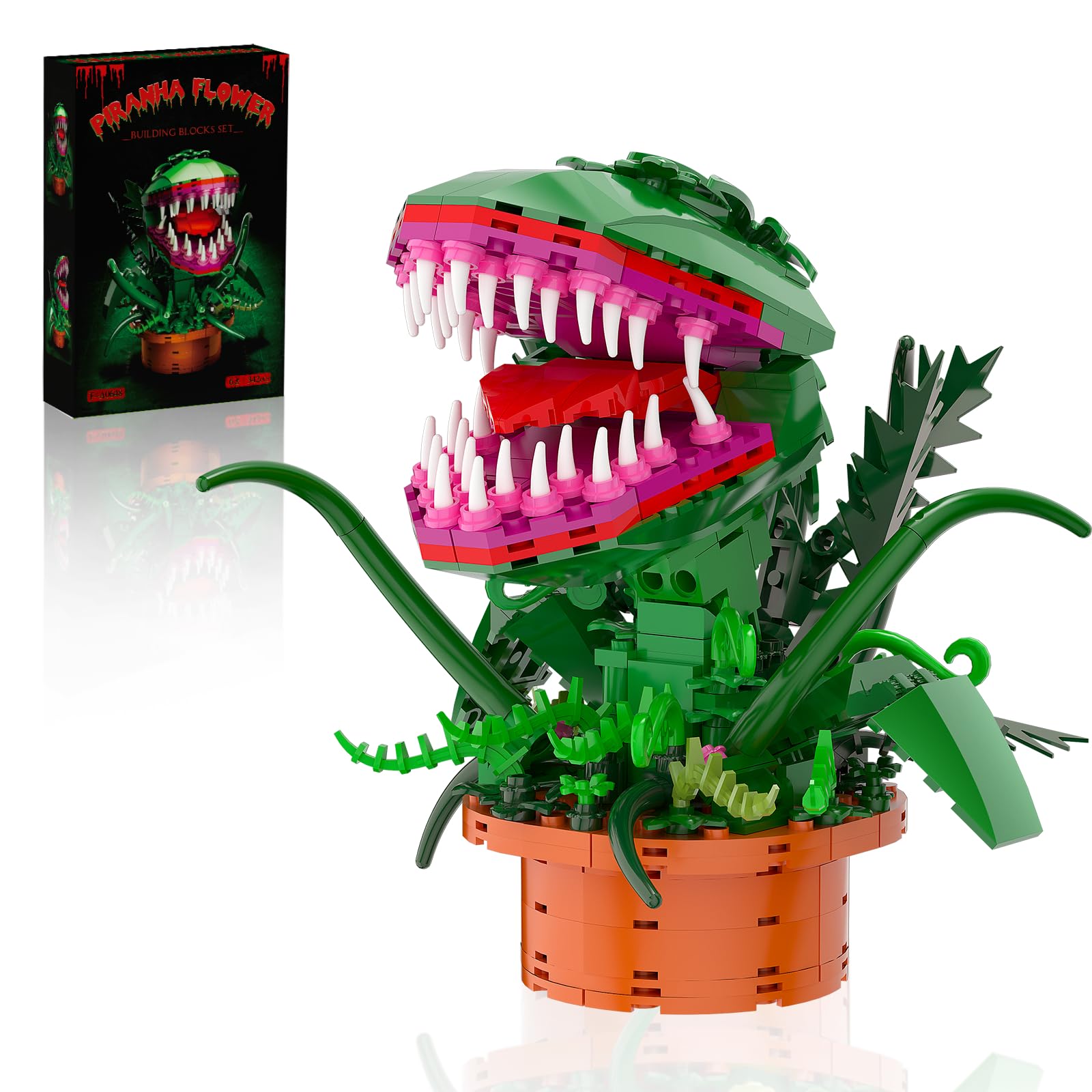 Audrey II Building Block Set, Little Shop of Horrors Cannibal Flower Toy, Opens Scary Mouth with Sharp Teeth, Great Birthday, Christmas, Halloween, for Kids 6+, TV Fans (342 PCS)