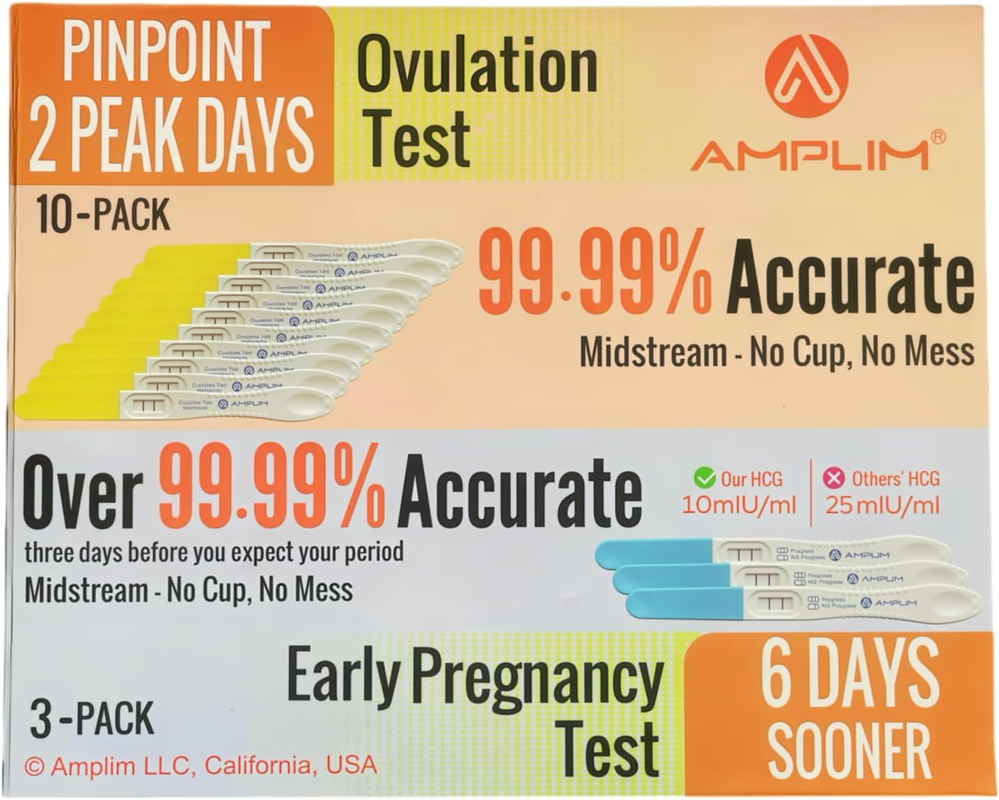 Amplim Midstream Pregnancy Test and Ovulation Tests Kit, Bulk Early Detection HCG & LH Sticks, 99.99% Accurate at Home Predictor 6 Days Early Result, Extra Sensitive Fertility Tracker for Women