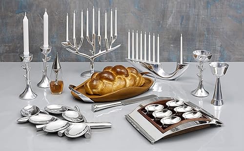 Miniatura 5 de nambe Bella - Bandeja con mango de madera, bandeja grande de madera para servir con asas para cena, aperitivos y aperitivos, hecha de aleación de