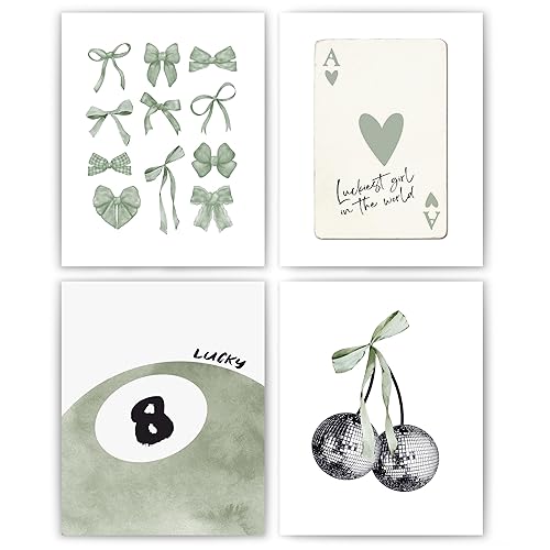 okaxscm Sage Green Coquette Trendy Preppy Wall Art Prints Set