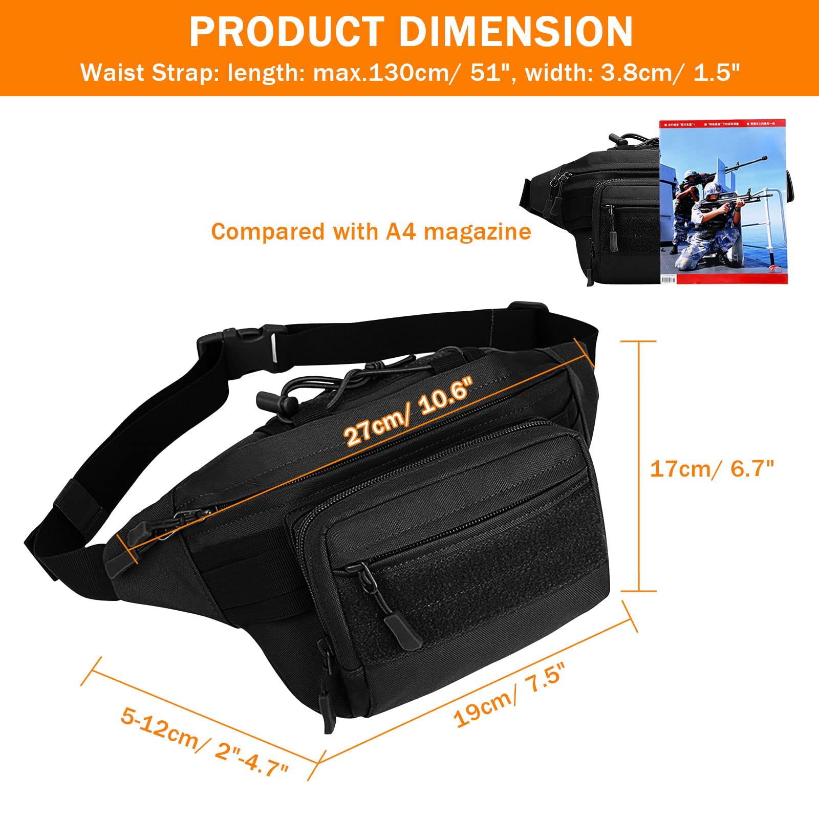 Huntvp Marsupio Uomo Sportivo, Borsetta a Tracolla Militare Borsa per Campeggio Escursionismo Ciclismo Viaggio Trekking Porta Smartphone Chiave Denaro