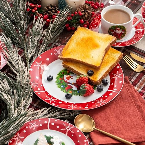 Miniatura 7 de HNKDD - Juego de vajilla de porcelana de 3060 piezas con patrón de Navidad con platillo de taza sopa de postre juego de vajilla color negro tamaño