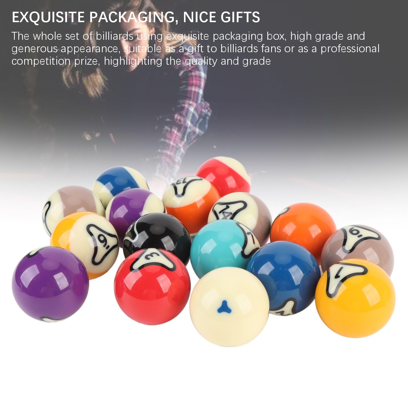 Fockety Zestaw Bilardowy Basenowy, 16pcs 2.25 Cali w Stylu Amerykańskim Zestaw Billiard Ball z ściereczką, 57,2 Mm Amerykańskich Standardowych Piłek Bilardowych do ćwiczeń Turniejowych,