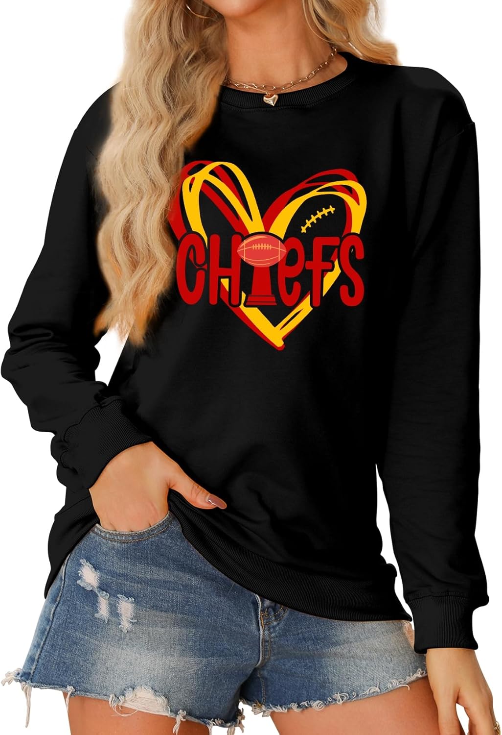Football Sweatshirt Women Game Day Sweatshirts Football Team Fans Pullover Shirt Heart Graphic Long Sleeve Tops