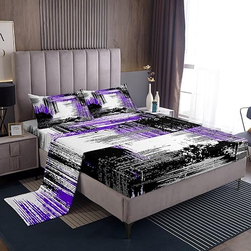 Miniatura 8 de Manfei Juego de sábanas abstractas tamaño matrimonial, juego de ropa de cama moderno de arte abstracto para niños y niños, estilo grunge, juego de