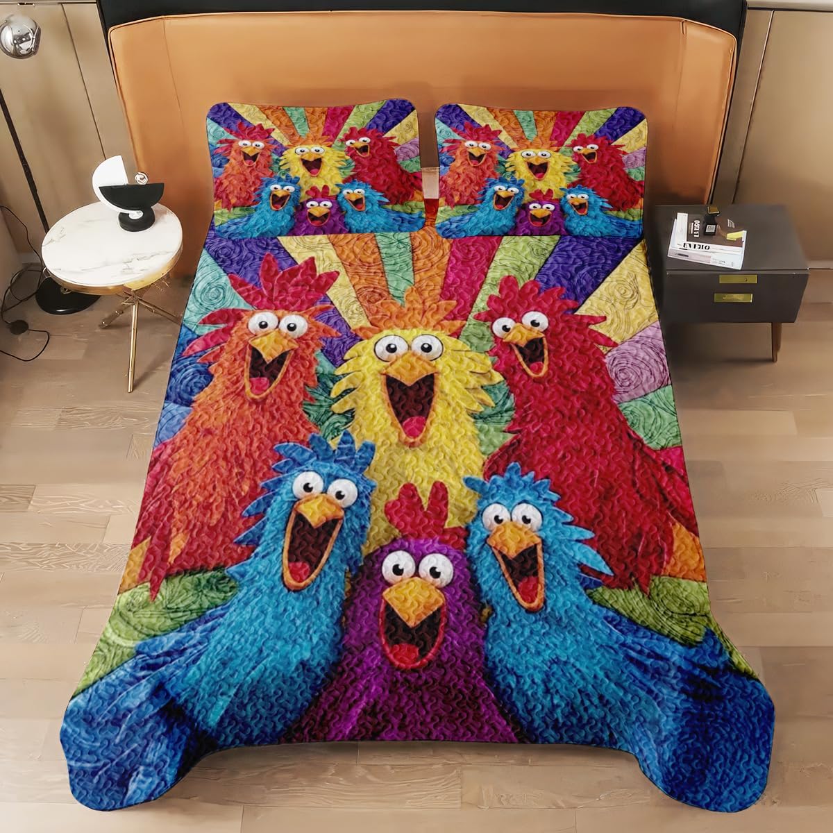 Customized Patchwork Style Quilt, Animal Patchwork Pattern Quilt Sets, Cartoon Animal Prints Bedspread Ultra Soft Lightweight for Boys Girls Bedroom Decor, Farmhouse Animal Bedding Gifts (Chicken)