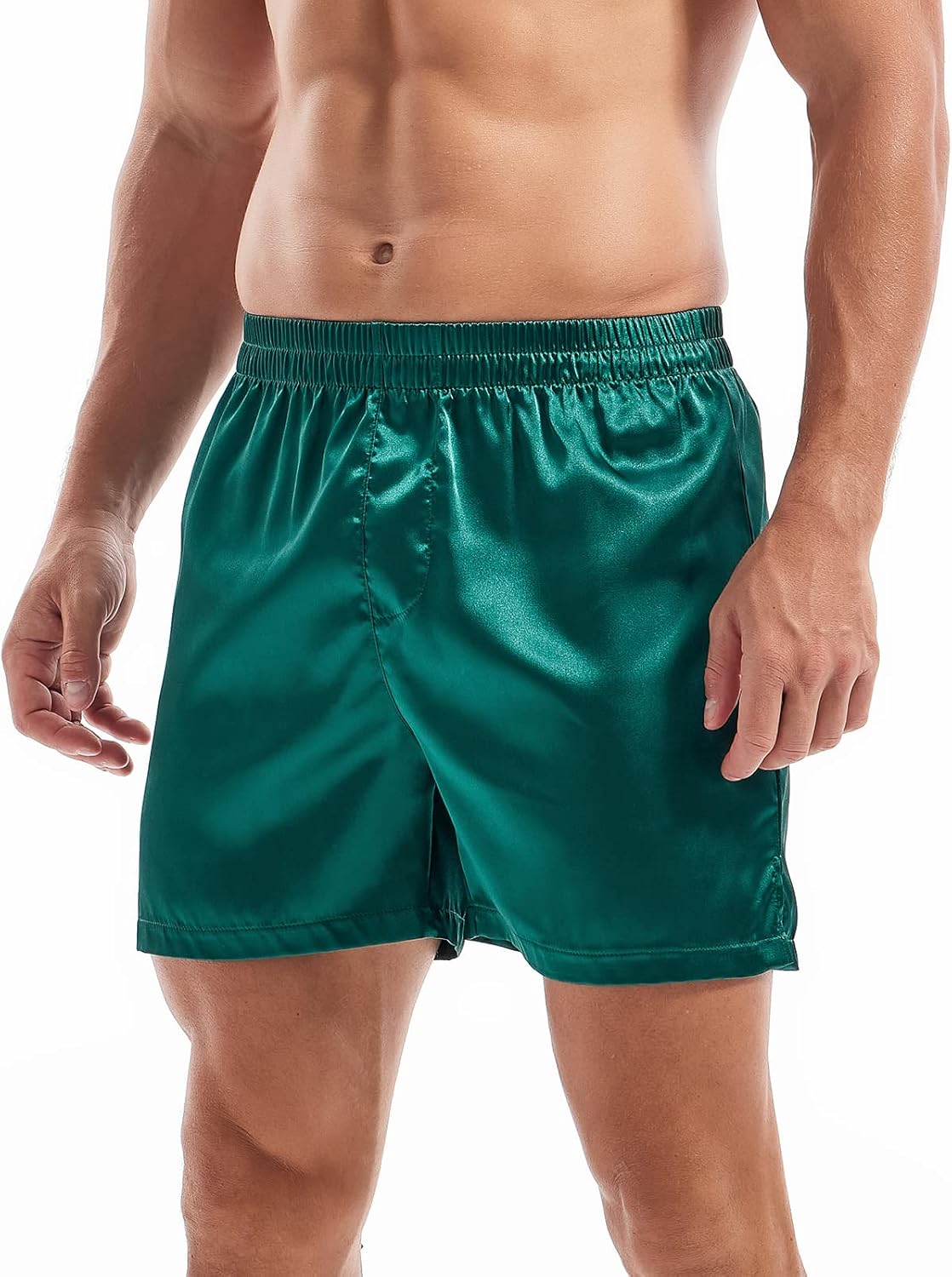 AMY COULEE Mens Satin Boxers Lounge Shorts Solid Color Sleepwear Casual Silky Pajama Shorts - Image 3