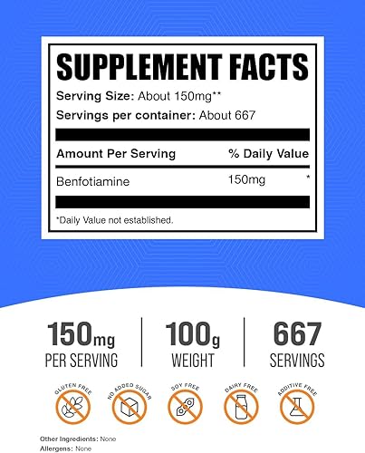 Miniatura 7 de BulkSupplements com Benfotiamina en polvo - Benfotiamina 150 mg Suplemento - Vitamina B1 - Suplemento de tiamina B1 - Polvo de benfotiamina B1 -