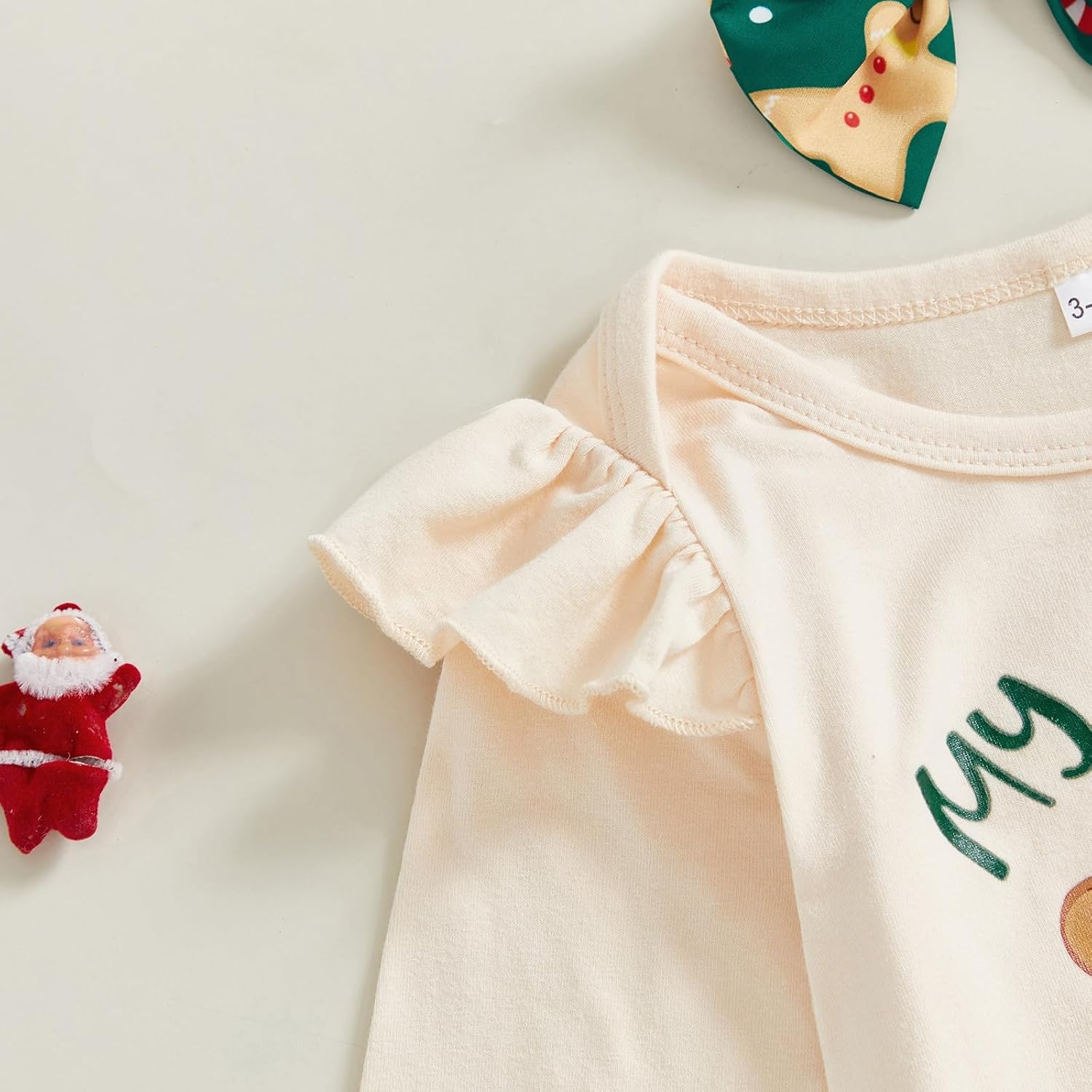Newborn Baby Girl Christmas Outfit Long Sleeve Romper Onesie Bodysuit Bloomers Shorts Set Cute Fall Winter Clothes